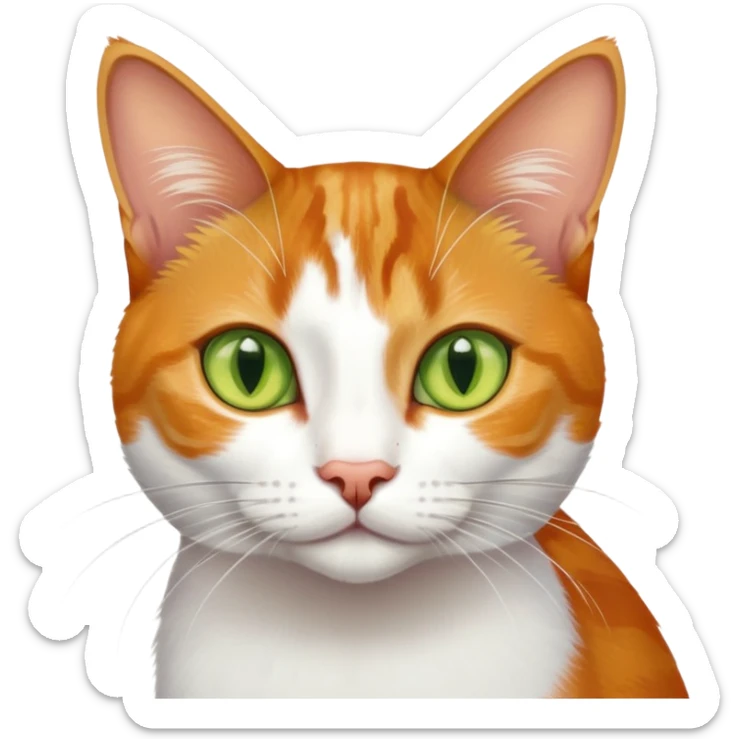 A mix breed cat (domestic shorthair and Arabian mau) with white fur, three ginger spots on its back, a ginger tail, and yellow-green eyes sticker