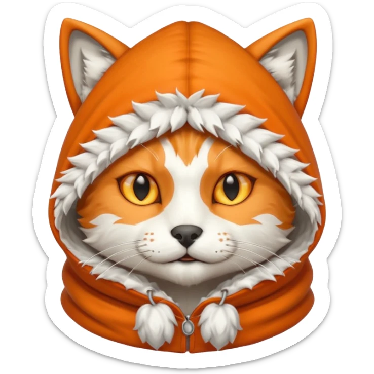 The emoji orange cat with a emoji wolf's hood on its head
 sticker