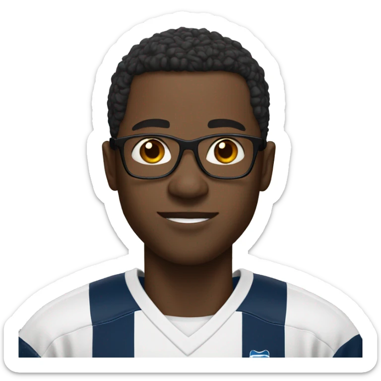 black man with glasses short hair in football shirt sticker
