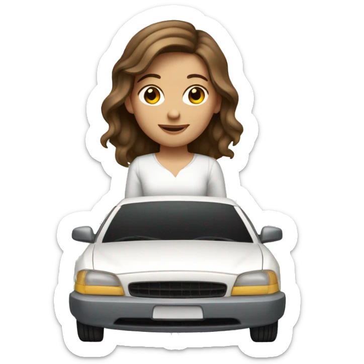 Brown hair Caucasian girl in a white car sticker