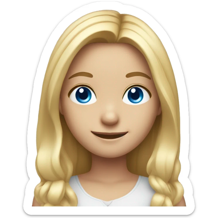 Smiling girl with long blond hair with a middle part and blue eyes sticker
