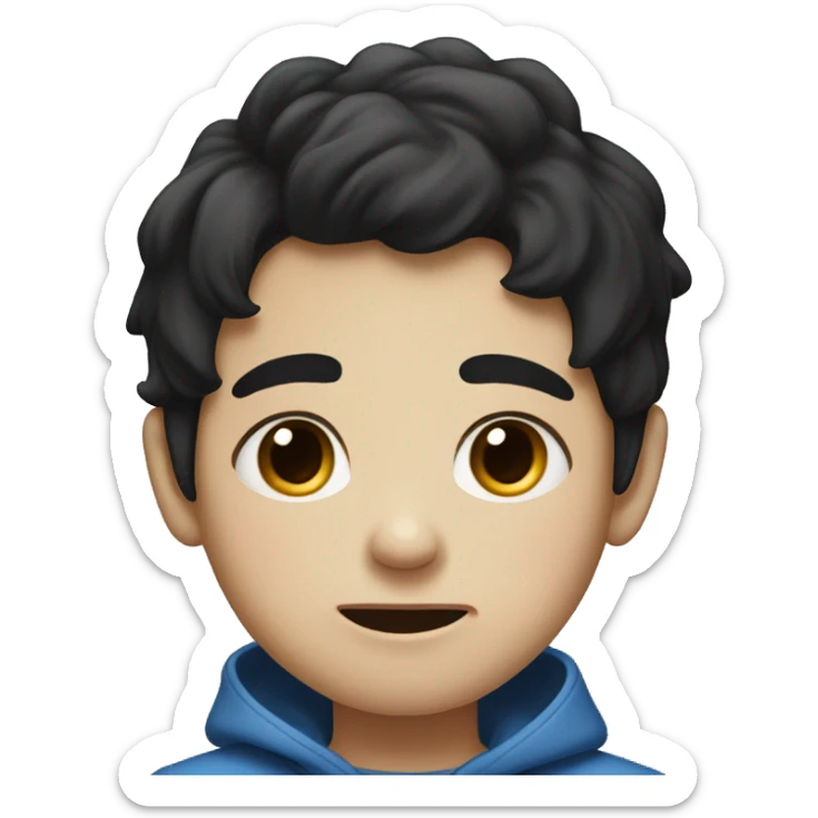 A little boy with black hair and white skin had a painful expression on his face sticker