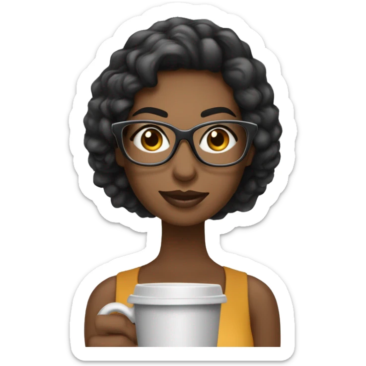 SOCIAL MEDIA ESTRATEGISTA, MULHER MORENA, CABELO PRETO COM OCULOS DE GRAU E  CANECA DE CAFE  sticker