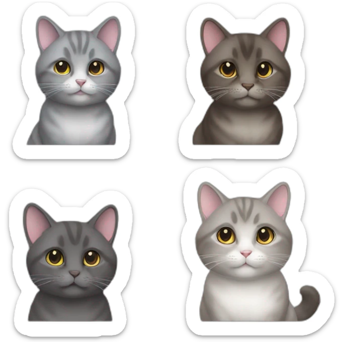 one cat Chinchilla full brown long hair with one cat gray short hair sticker