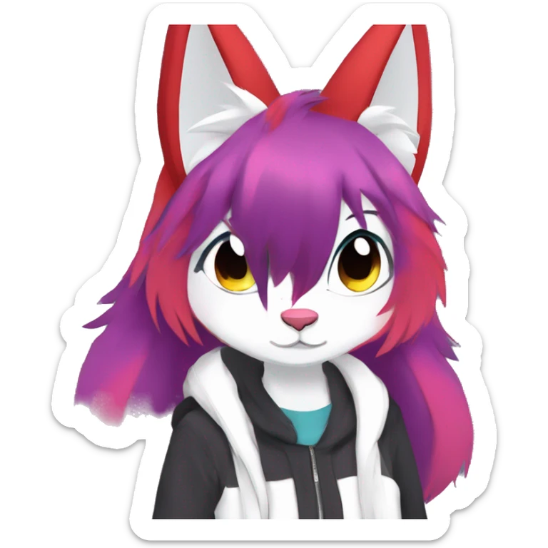 Anthro Dark Beautiful Colorful Shiny Edgy Cool Shy Grumpy FurSona Feline-Zangoose-Fakemon Emo Hair Vtuber Model sticker