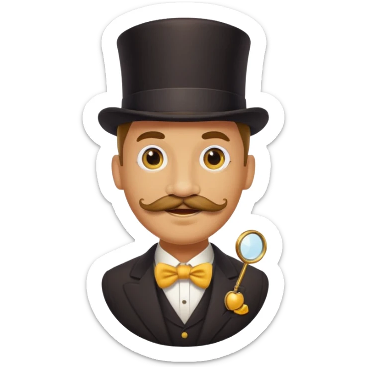 Happy yellow circular face of a posh male with a mustache sticker