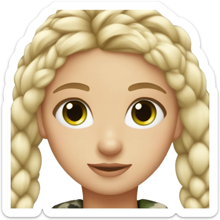 cute blonde girl this braid and green eyes wearing winter camo sticker