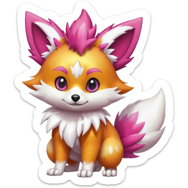 Electric chibi cute adorable innocent realistic shiny glittery shimmering shimming snowy white pink magenta feathery Fennekin-Growlithe-Furret-Electrike-fusion-Fakemon-Digimon-Pokémon-creature (full body) sticker