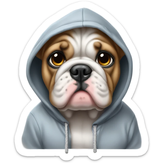 Bulldog puppy wearing a hoodie sticker