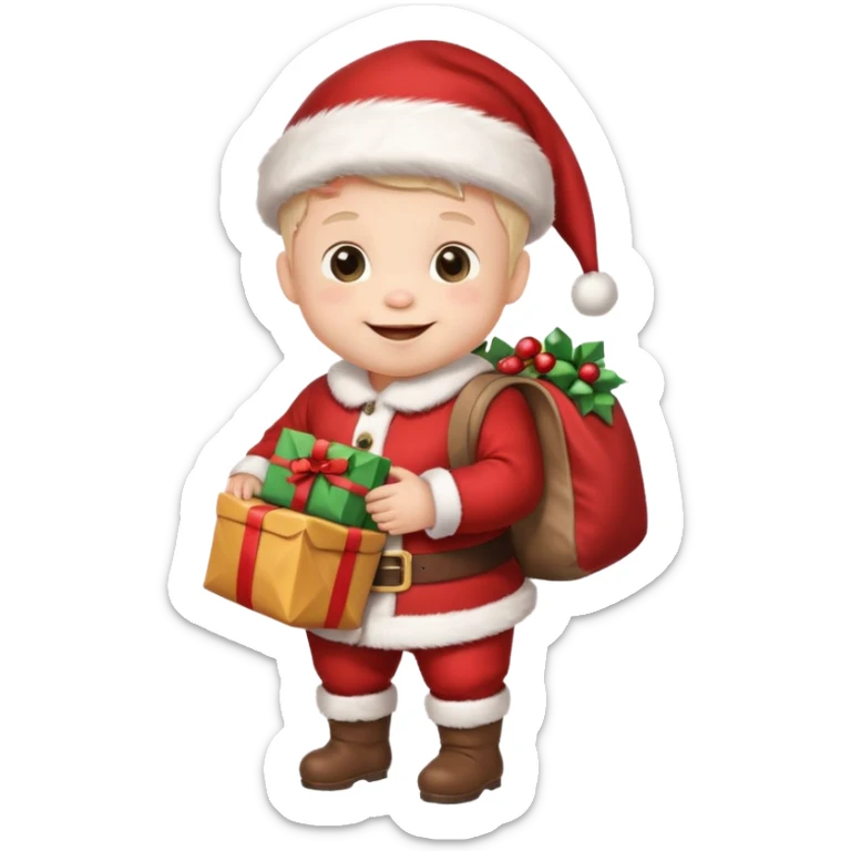 baby Santa Claus is carrying a bag of presents  sticker