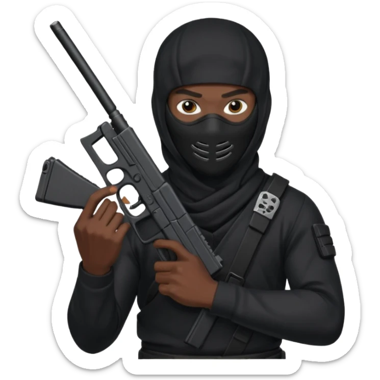 Créame este emoji 🥷🏾 con una glook en la mano y el cargador largo sticker