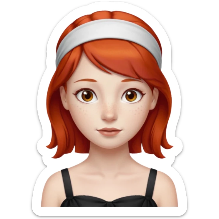 ["Fair skin female, smooth red hair, red ribbon headband."] sticker