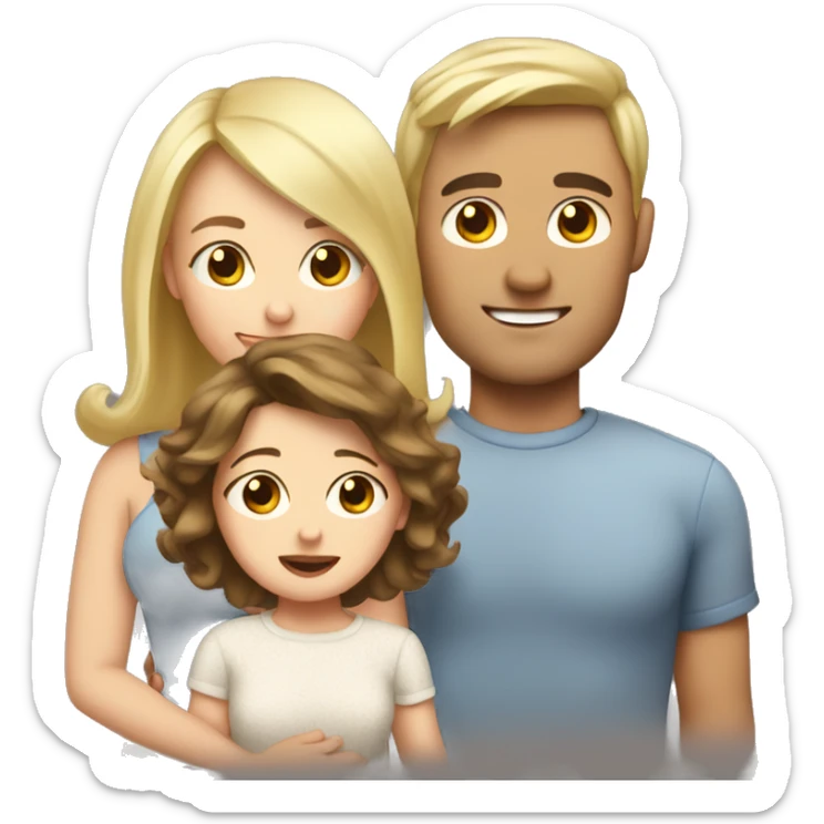 Brown hair mom and blonde baby and blonde dad sticker