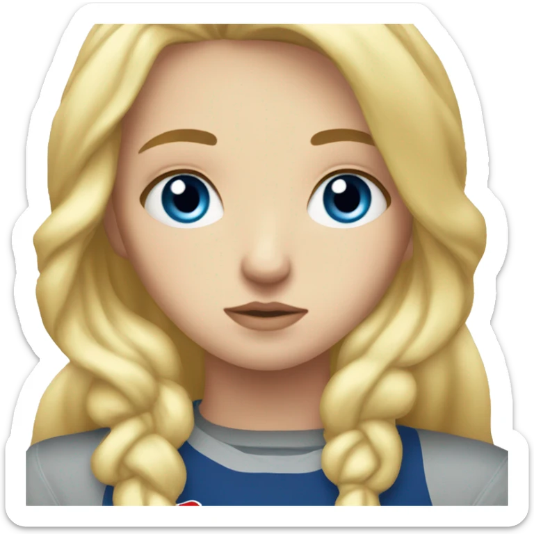 Sad blonde white girl with blue eyes holding a redbull sticker