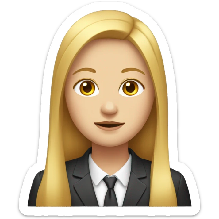 Facial obesity, female, with golden long hair, wearing a suit sticker