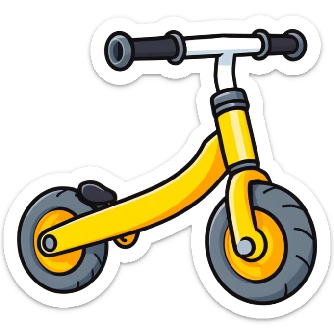 toddler bike with two extra wheels, bright and fun, cartoon style sticker