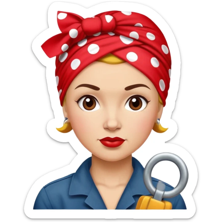Rosie the Riveter, close-up, strong woman, red polka dot headscarf sticker