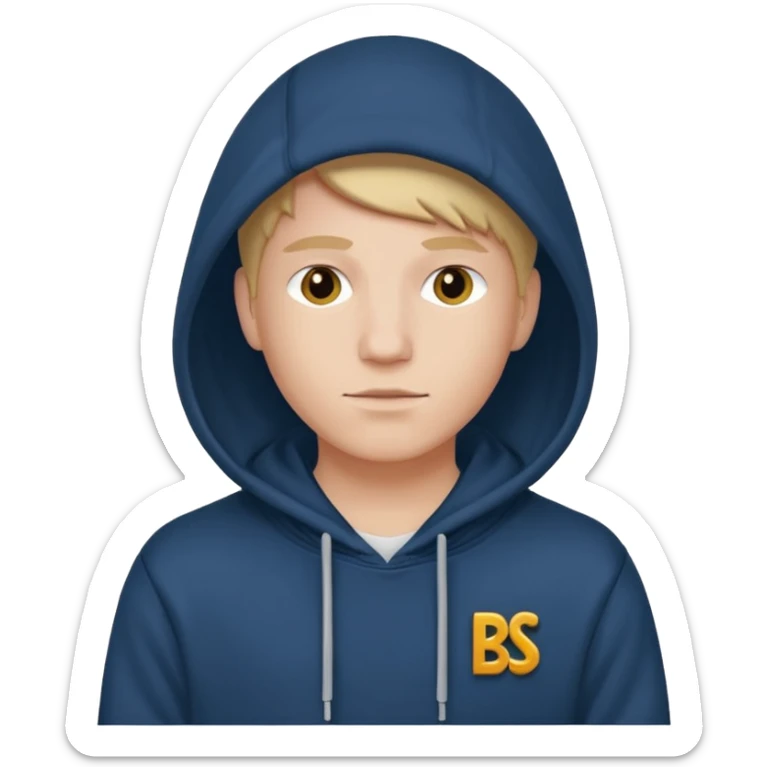 make an image of white person wearing hoodie with BST letters on it sticker
