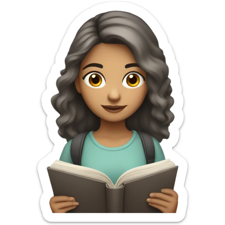 girl reading book, brown eyes, Hispanic, grayish hair  sticker