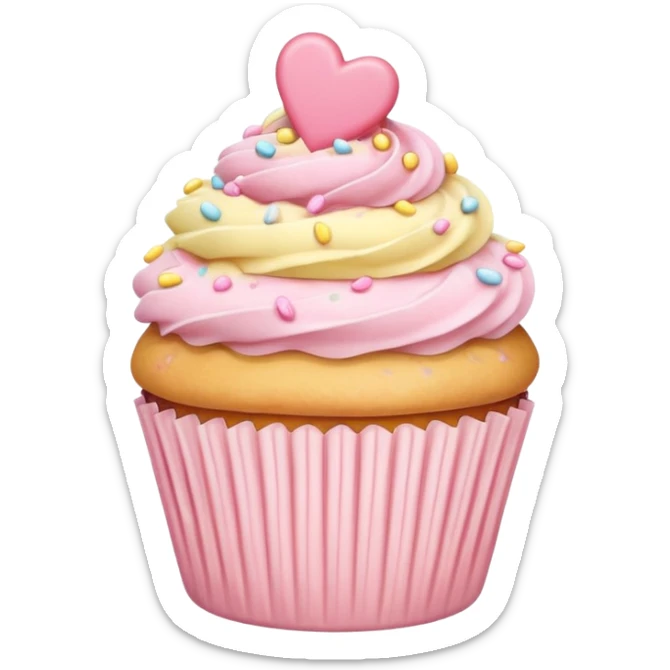 cupcake with hearts and sprinkles in soft pink, beige and yellow pastel colors sticker