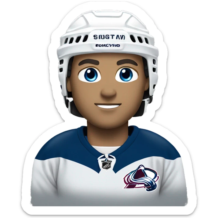 Hockey player in avalanche uniform blue eyes and blonde hair  sticker