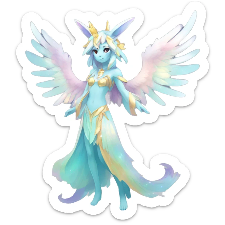 Anthro Sona Colorful Ethereal Pretty see Godly Celestial Shiny Fakemon Full Body sticker