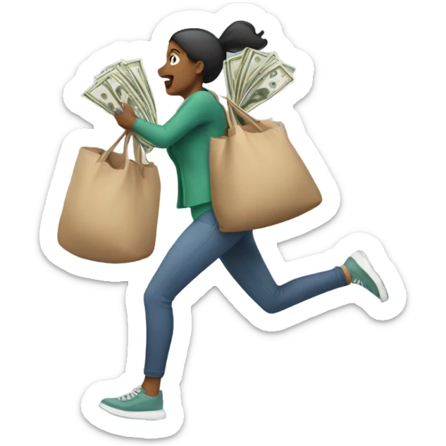 Woman running with bags of money  sticker