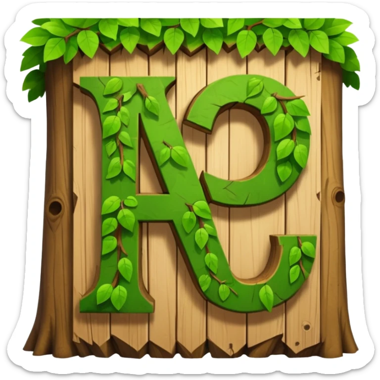 letter W on the side wall of a treehouse in a tree, top leaves visible sticker