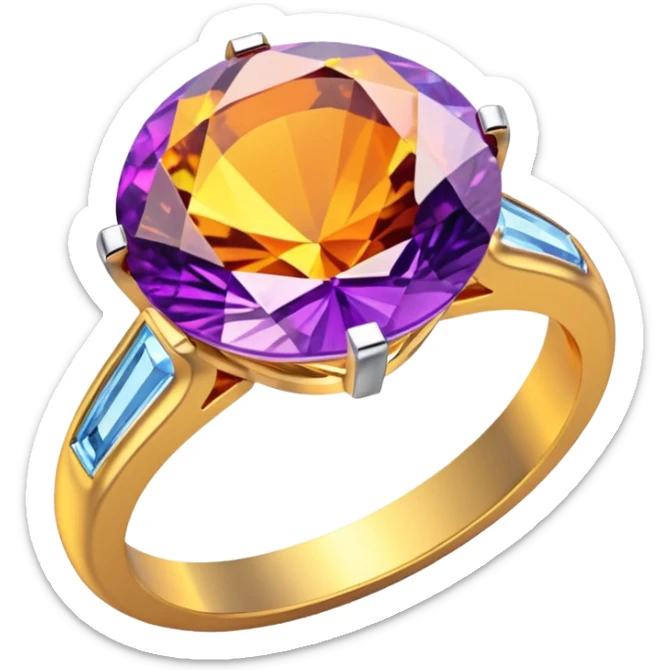 Multichrome colorshifting purple to yellow to orange 3D rending diamond gold ring
 sticker