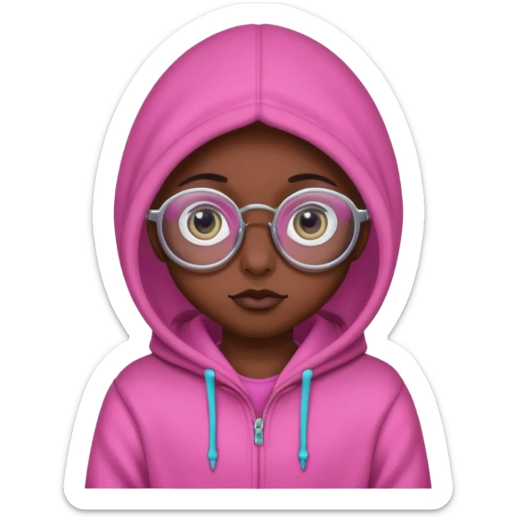 Aliens Pink dark skin, hoodie, cute big eyes, glass sticker