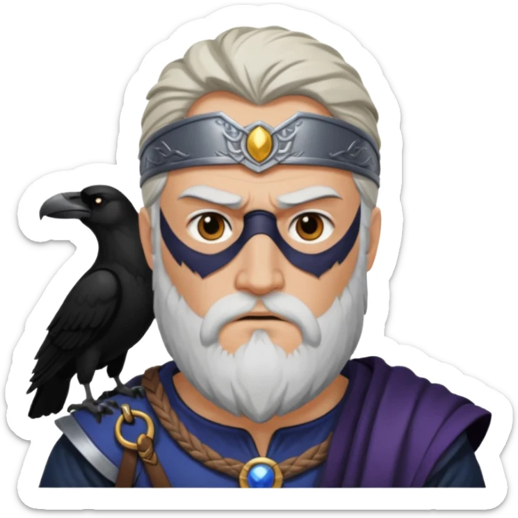 norse god odin with one eyepatch on his left eye and raven on his shoulder sticker