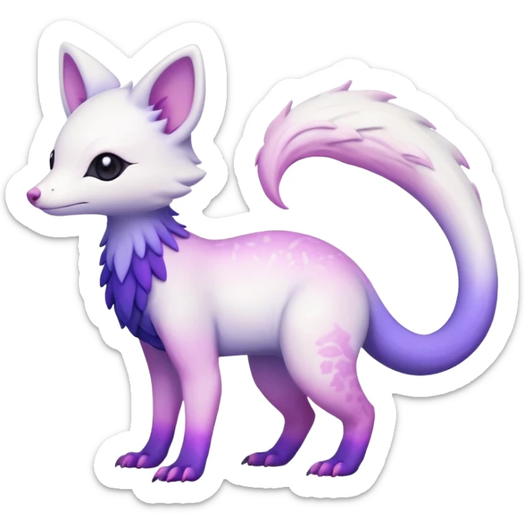  Pure-Snow-White albino cute with indigo-Violet-purple-pinkish-gradient markings beautiful handsome gorgeous aesthetic colorful vibrant Vernid-Trico-species-Fakemon-creature by LiLaiRa, 4 legs, 1 tail, random markings, (full body) sticker