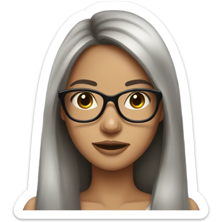 Beautiful girl very long dark brown hair and glasses  sticker