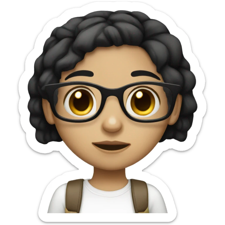 Girl with black glasses short black hair white skintone  sticker
