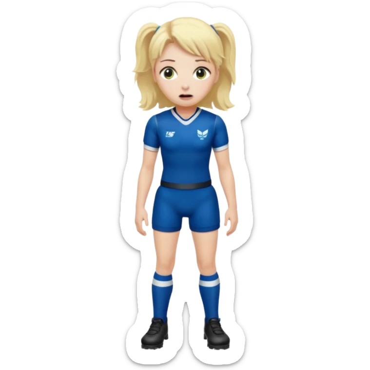 chica rubia con cara de miedo vestida con equipación de rugby con unas botas de presoterapia sticker