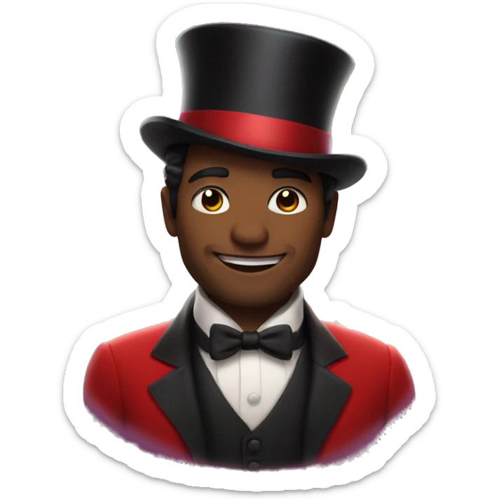A man with dark hair, wearing red and a top hat, having sparkle as magic next to him  sticker