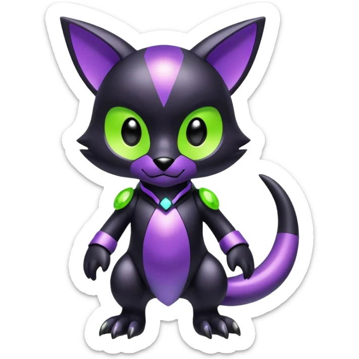 Futuristic modern Cute cool shiny metallic alloy black-obsidian purple neon-green white lime animal hybrid Fakemon full body sticker