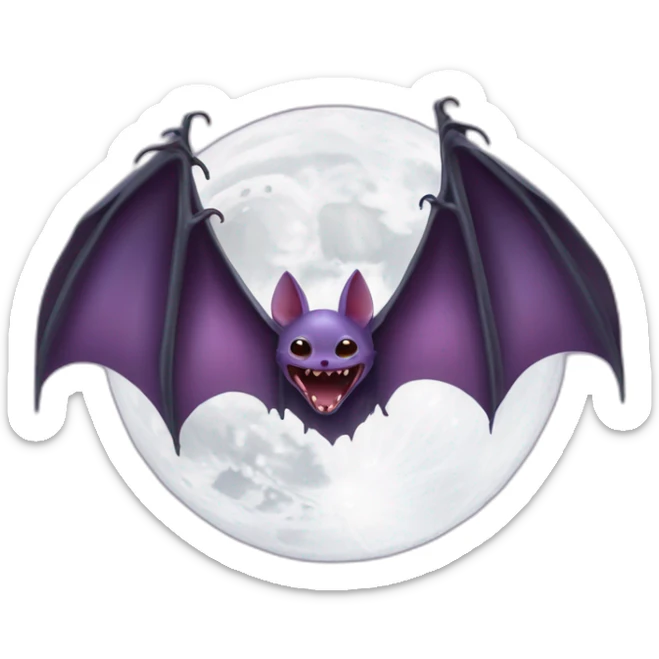purple dripping vampire bat wings flying  in front of large realistic white and grey full moon sticker
