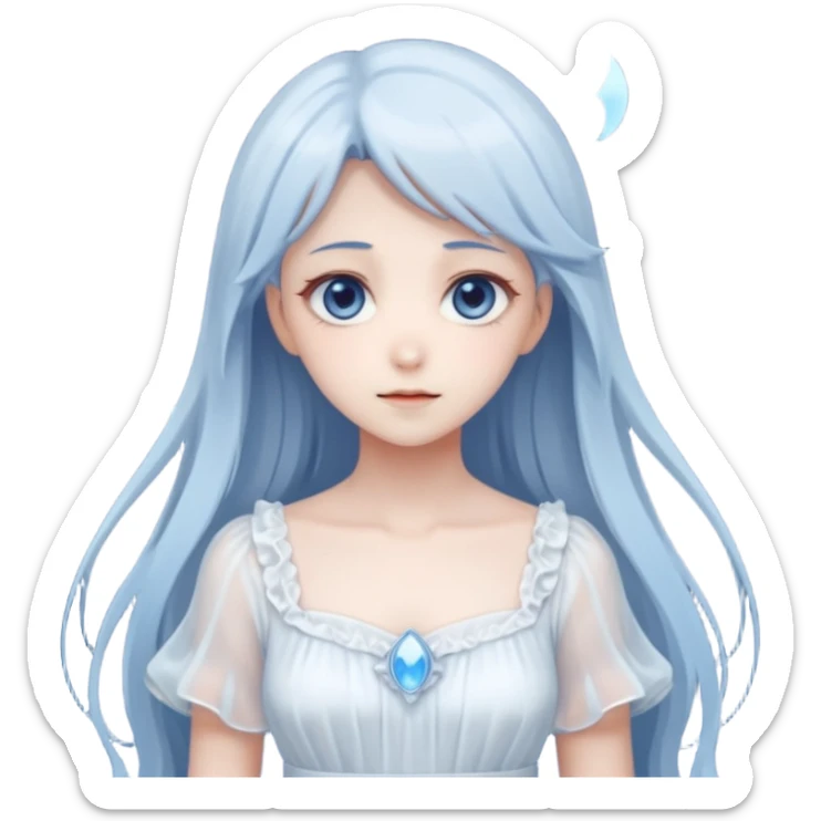Beautiful ethereal pastel Gorgeous spectral dark greyish-blue whitish gloomy spectral Anime Poltergeist Lady  with a beautiful white dress sticker