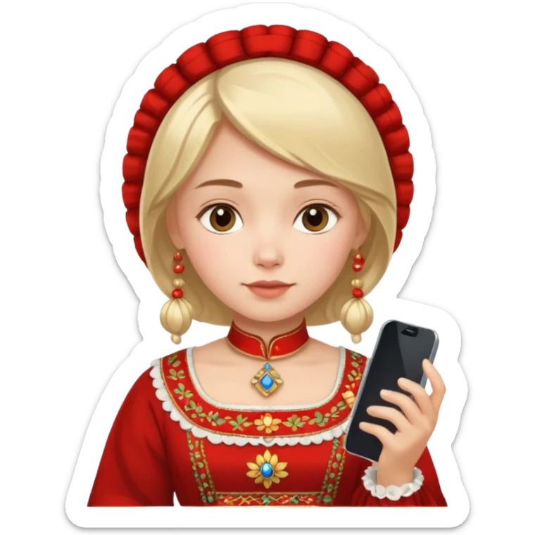 russia girl with custome dress and smartphone sticker