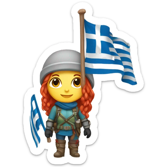 female winter mountaineer red hair with greek flag and easter egg sticker