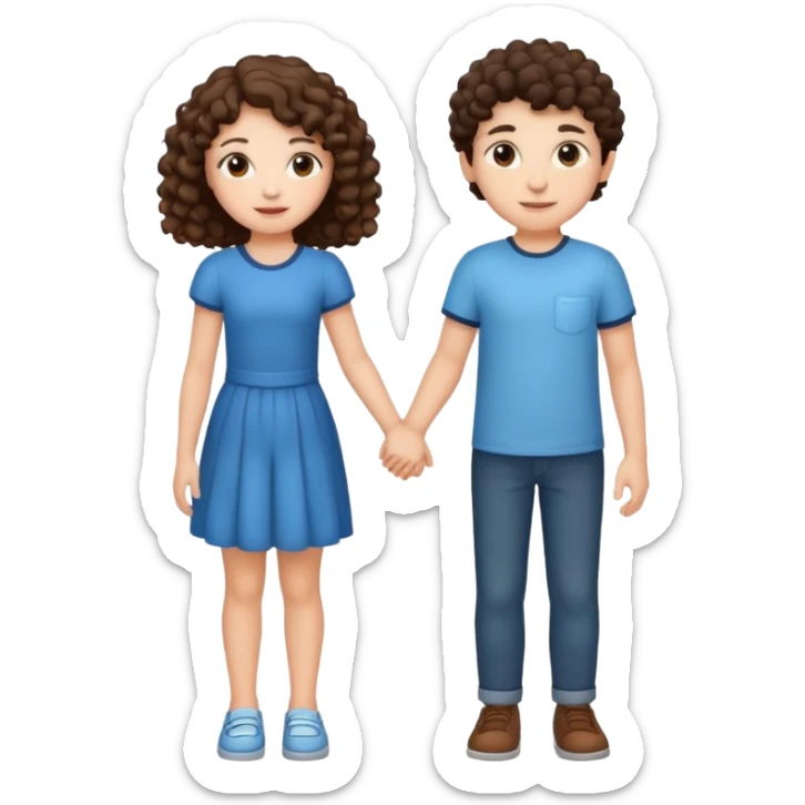 Cute brunette girl and a curly hair boy holding hands sticker