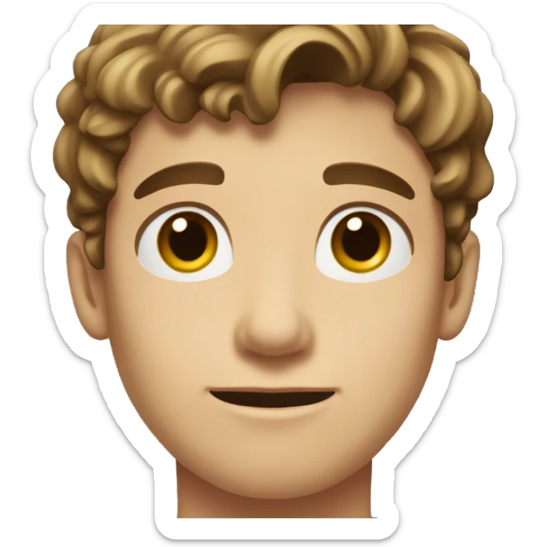 young man with short, slightly wavy brown hair. He has fair skin, dark eyes, and well-defined facial features. sticker