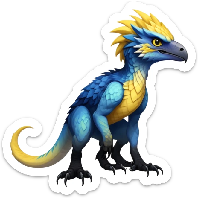  Cool Edgy blue-yellow-black-gradient ethereal badass Raptor-Fionbri-Vernid-Trico-animal-creature full body  sticker