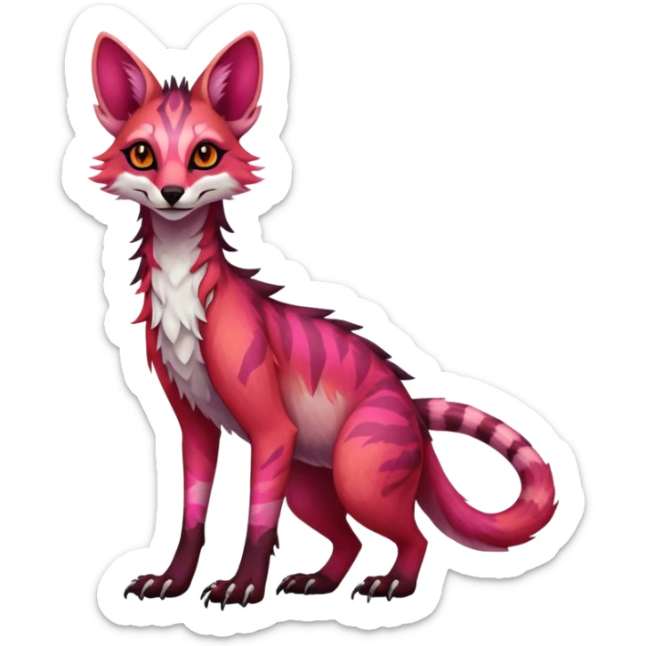 Feral Rare Fantasy dark vibrant gradient-pink-red-orange Vernid-Sergal-Genet-species by LiLaiRa, random markings, tufted ears, full body, 4 legs sticker