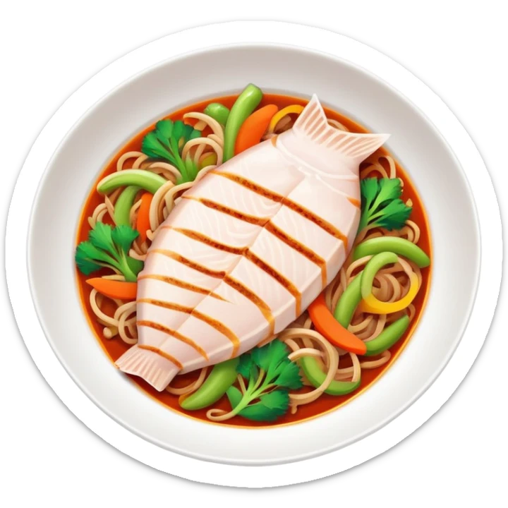 Fish Fragrant Shredded Pork with colorful vegetables in sauce, simplified emoji style with bold outlines and bright colors, cartoon style Yu Xiang Rou Si dish sticker