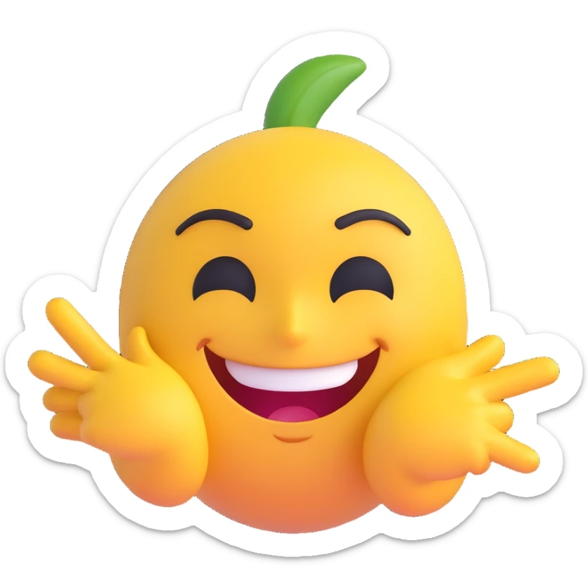 A smug-looking emoji with a wide, crooked grin and half-closed eyes, giving a cocky vibe, whilst mewing with his white hand pointing at his sharp jawline, showcasing a "sigma" look. sticker