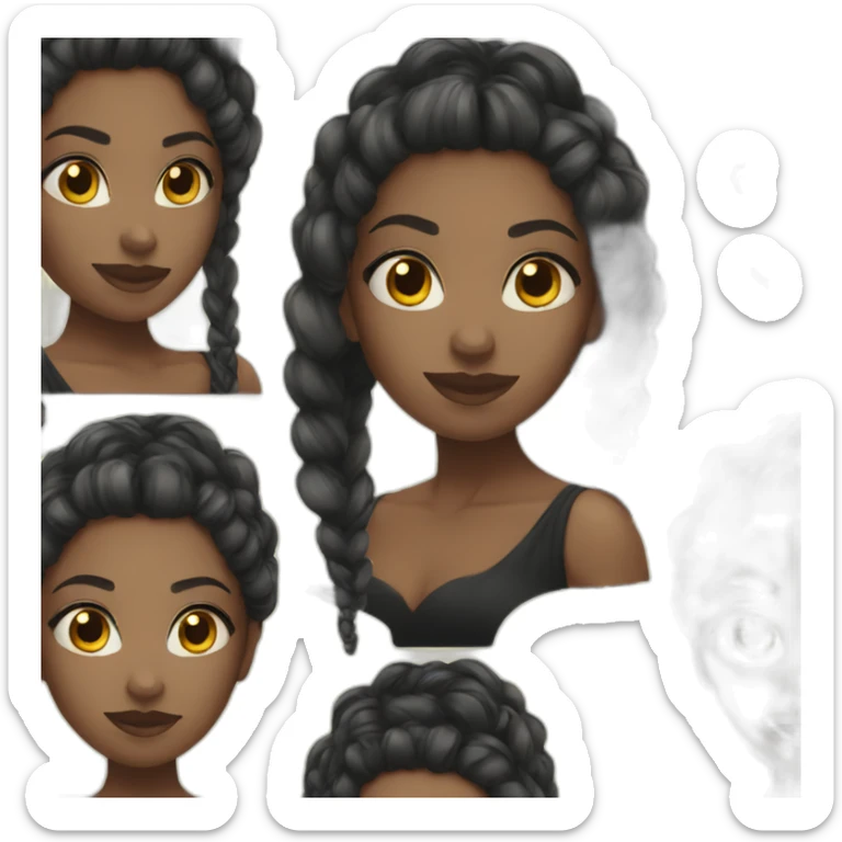 Black girl with long black dress with braid to hairstyle sticker