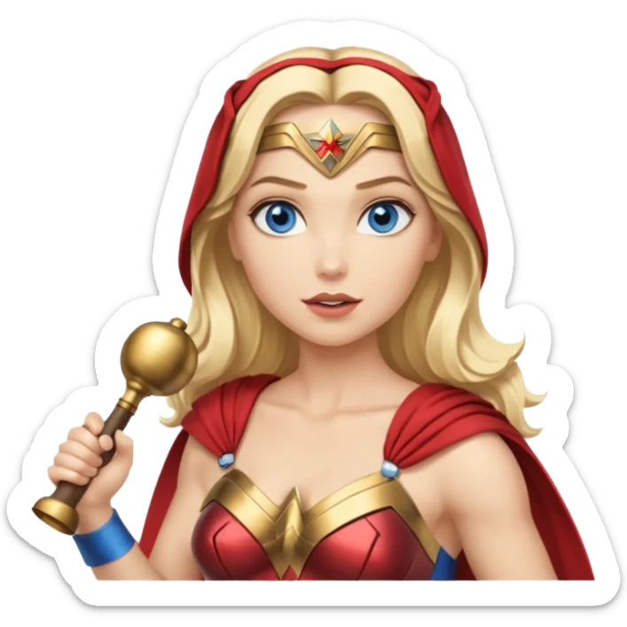 Blonde blue eyes Wonder Woman holding bell and baton sticker