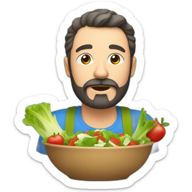 un homme barbue qui mange de la salade sticker
